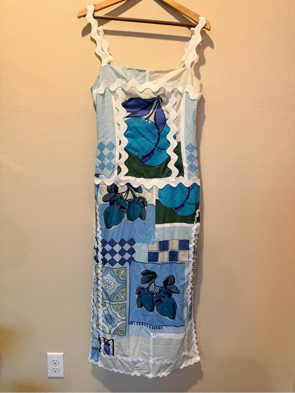 Dalia MacPhee Blue Floral Patchwork Maxi Dress Size Small #0137